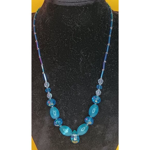 Artisan Jewelry - Blue Womans Necklace Handmade Glass Beads
